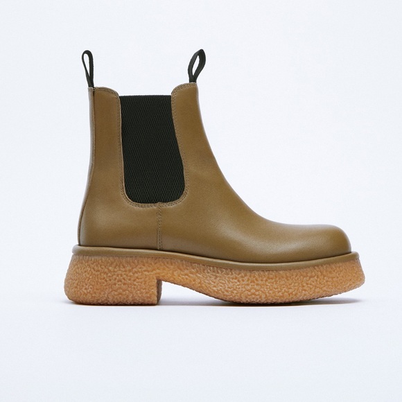 Zara flat leather chelsea ankle boots in khaki green - EU 36 / US 6 chunky sole - Picture 8 of 8